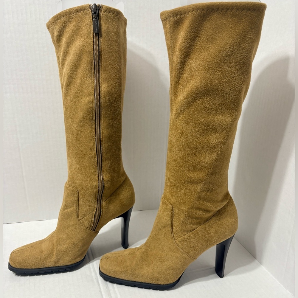 Vintage Candie’s Knee High Full Zip Faux Suede Camel Boots Removable belt detail - Picture 2 of 13